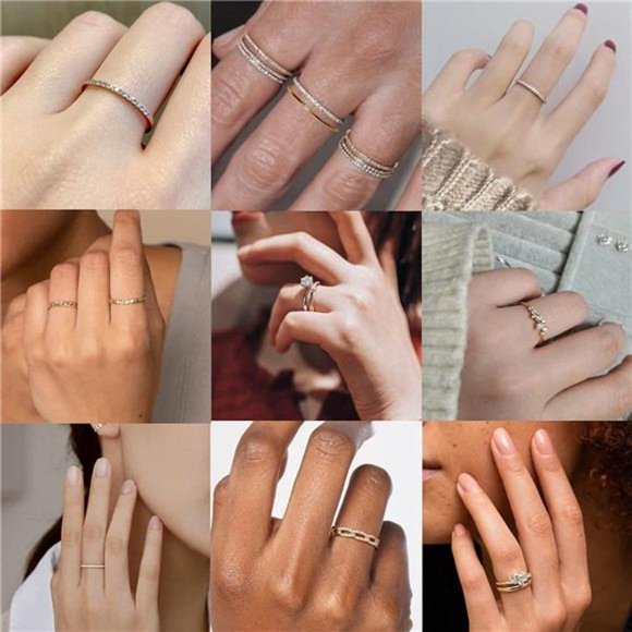 14K Gold CZ Heart Stacking Rings Set - Picture 2 of 7